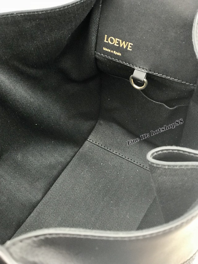 Loewe專櫃新款繡花黑色女包吊床包 羅意威經典帆布拼小牛皮Hammock bag手提肩背包 10166 lyw1194